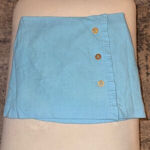 Lilly Pulitzer Sky Blue Mini Skirt with Gold Button and Ruffle